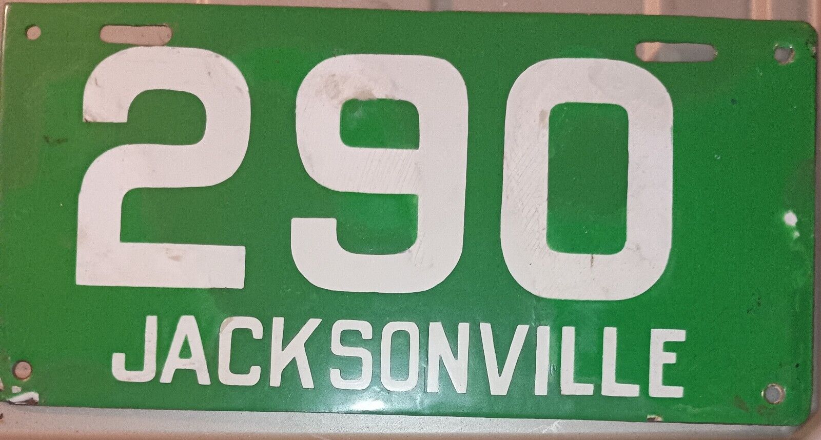 1913 Jacksonville Florida Porcelain License Plate Low Number #290 Rare Find