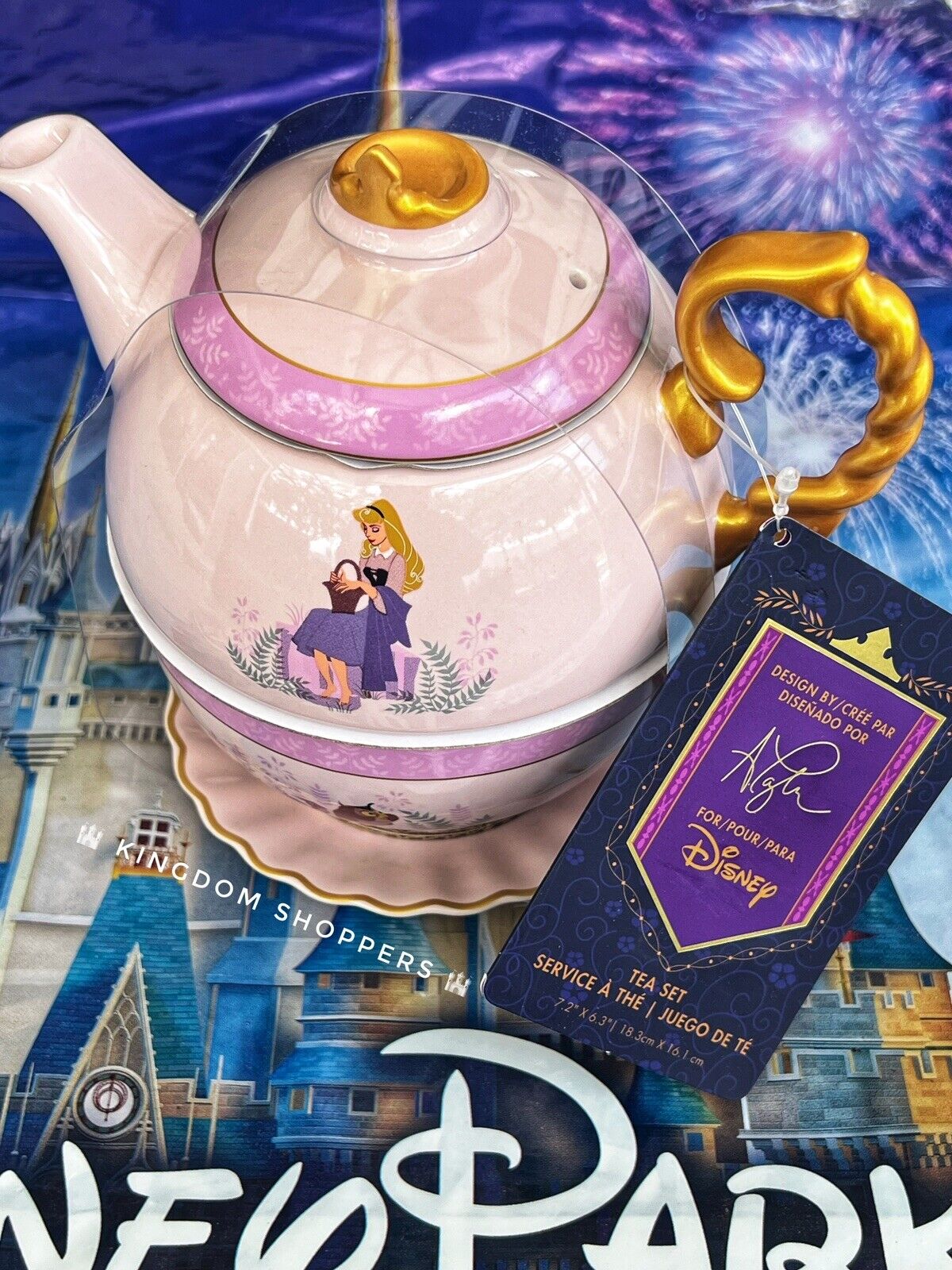2024 Disney Parks Ashley Taylor Sleeping Beauty Teapot Set Ceramic New