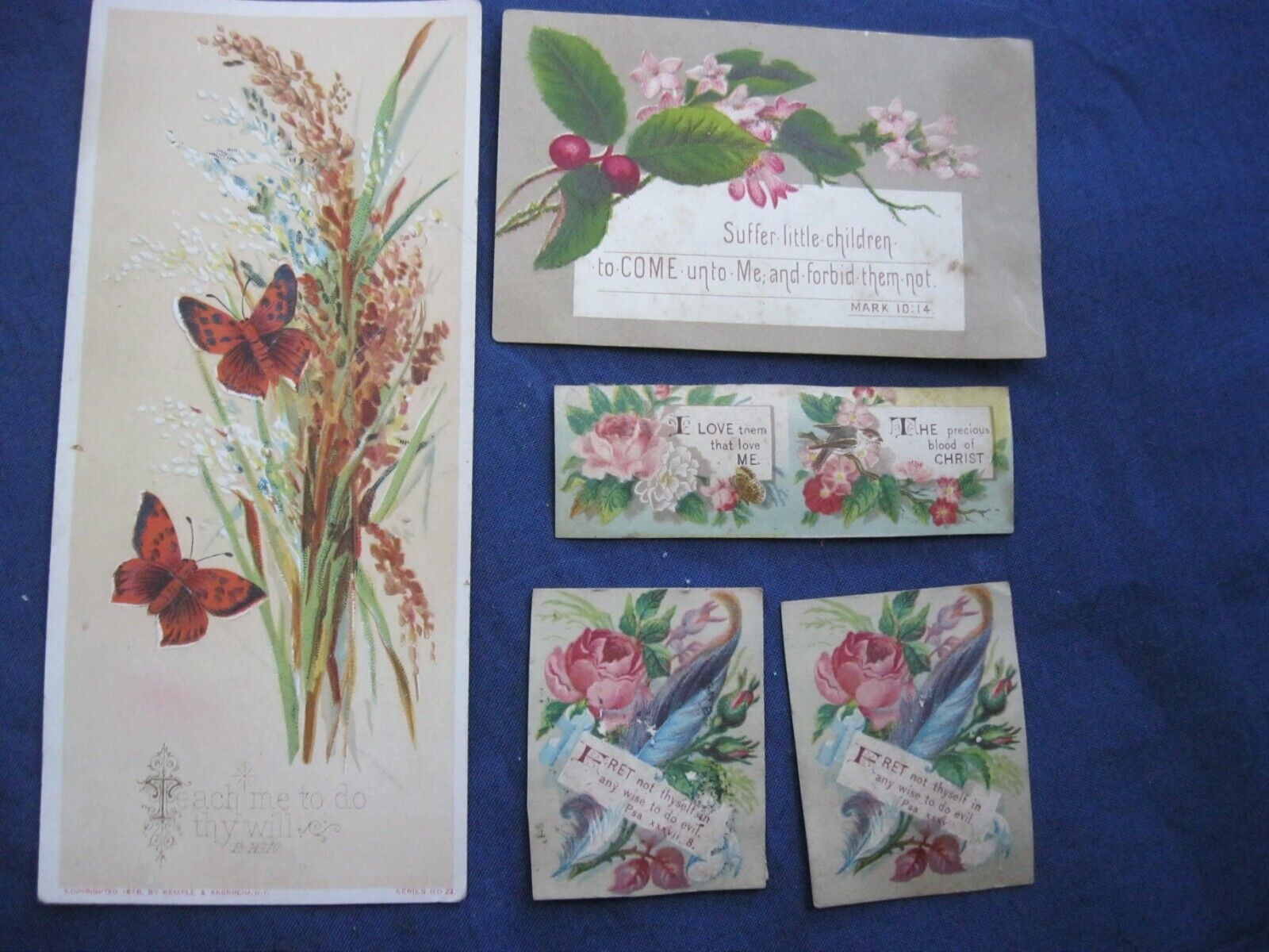 5 Victorian Trade Cards RELIGIOUS CHRISTIAN Bible Verses Mark Psalms  J7