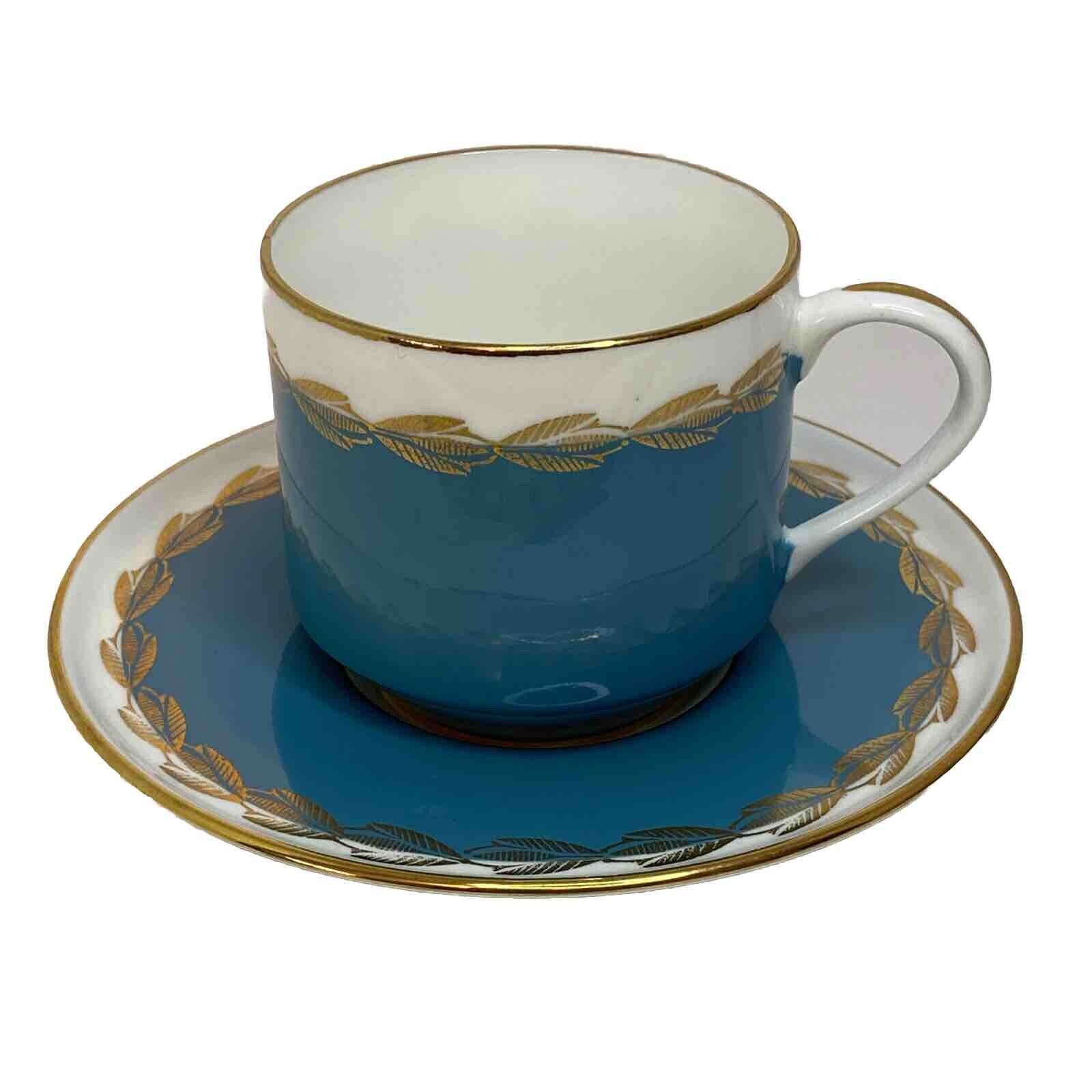Vintage Aynsley Tea Cup And Saucer Dark Teal Gold Leaf Border Art Deco Style