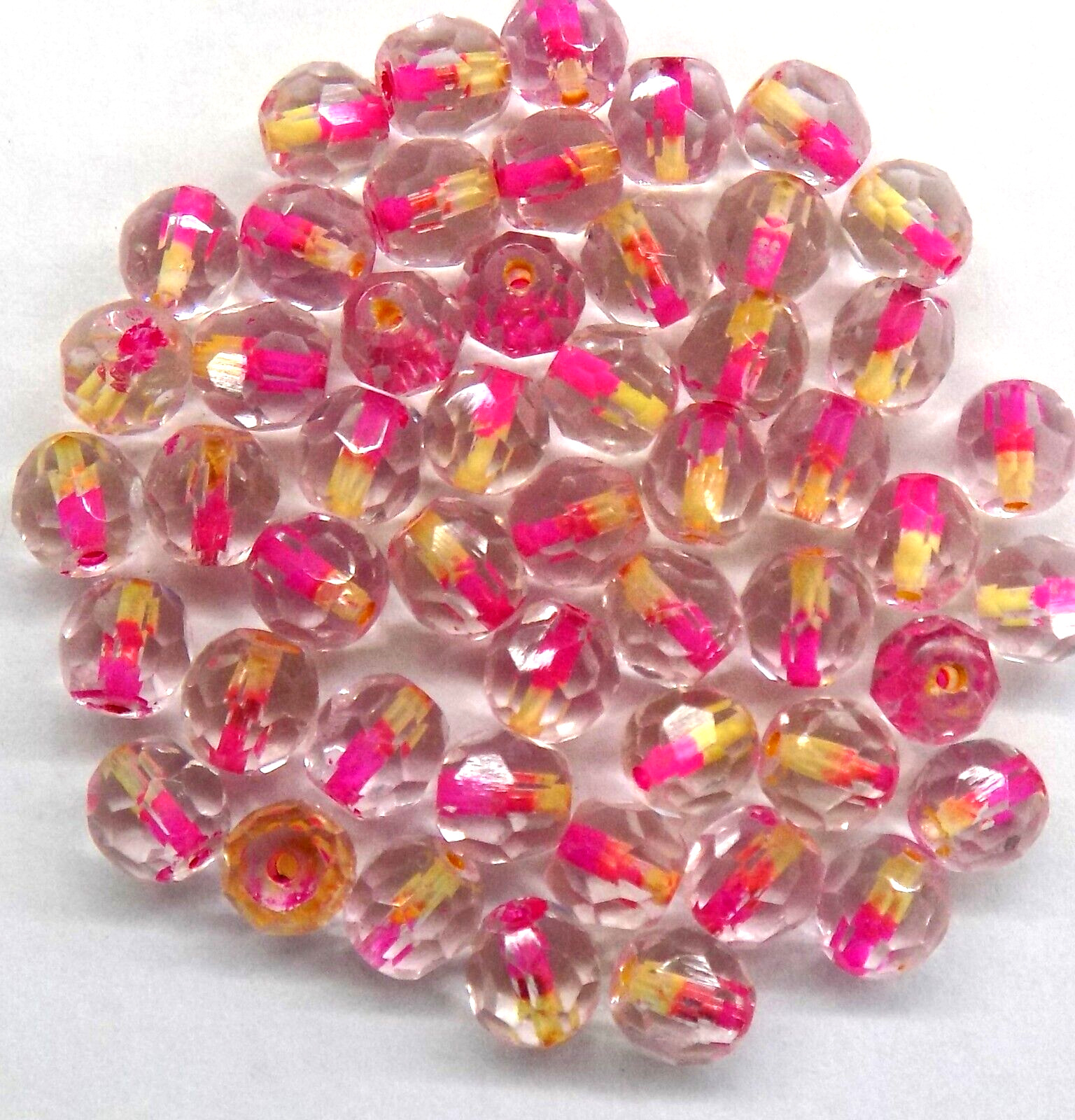 100 Rare Unusual Vintage Hand Cut Facetted 2 Color Lined Beads  L1581   READ 