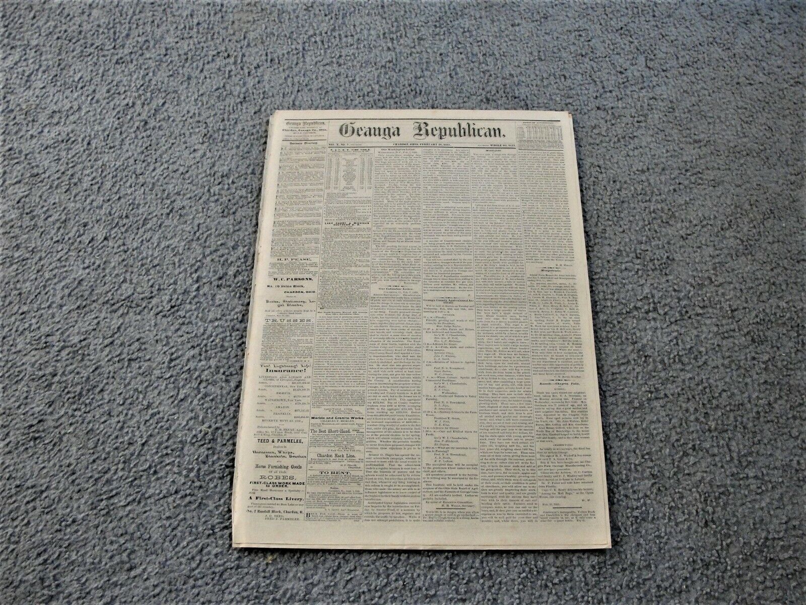 Geauga Republican, Wednesday, February 16, 1881- Chardon, Ohio Newspaper. 