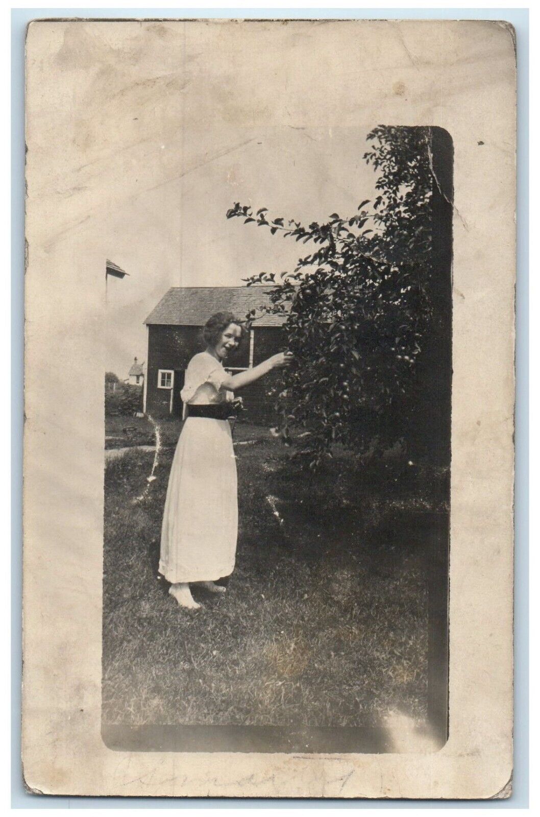 1913 Woman At House Garden Slayton Minnesota MN RPPC Photo Antique Postcard