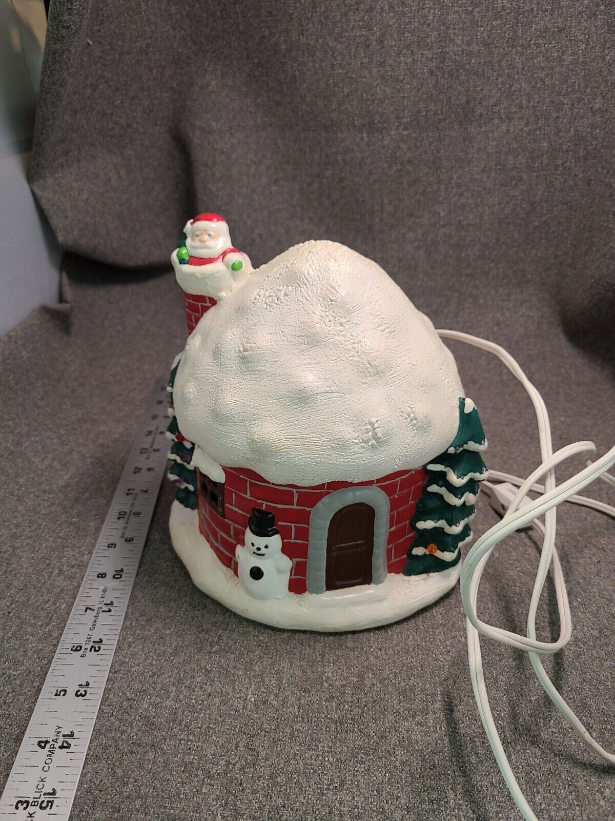 Vintage Ceramic Light Up House W/ Santa in Chimney Music Box add, \