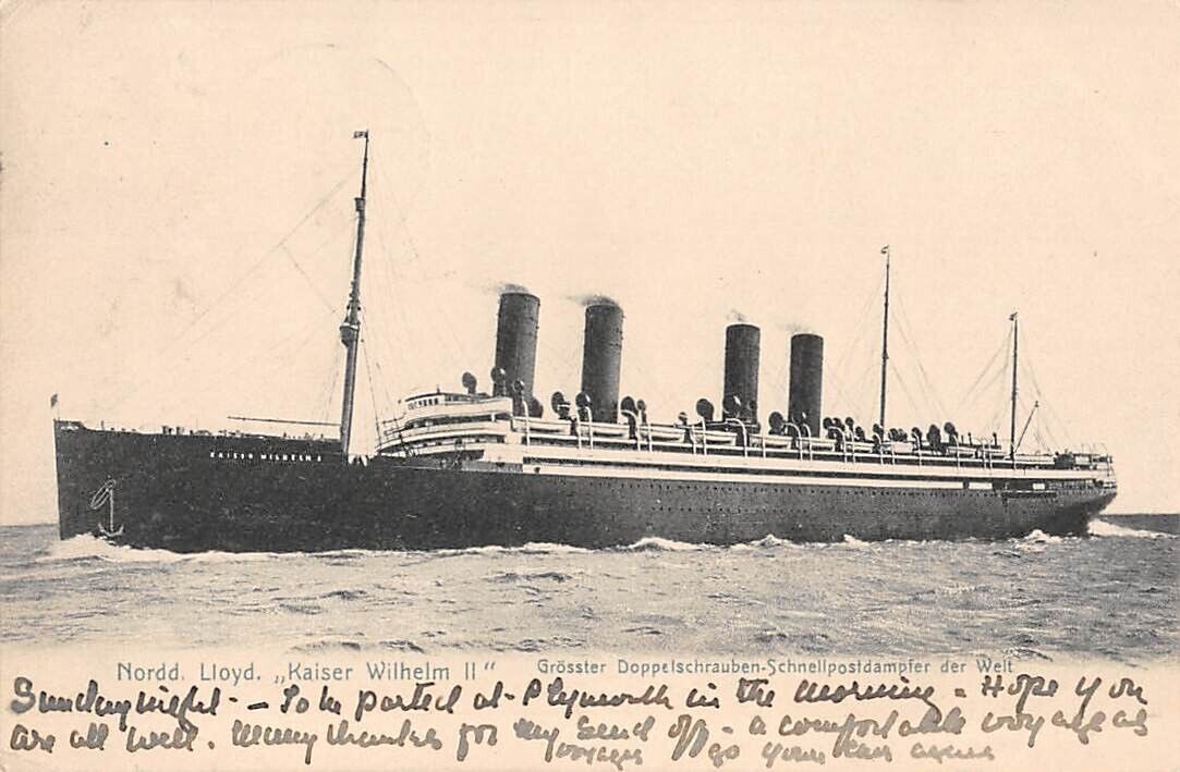 SS KAISER WILHELM II AT SEA, NORD-DEUTSCHER SHIP ~ used German Sea Post 1910s