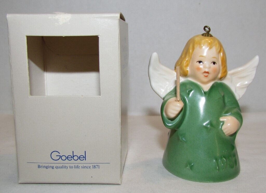1987 Goebel Angel Bell Christmas Tree Ornament MIB 12th Edition Green Version