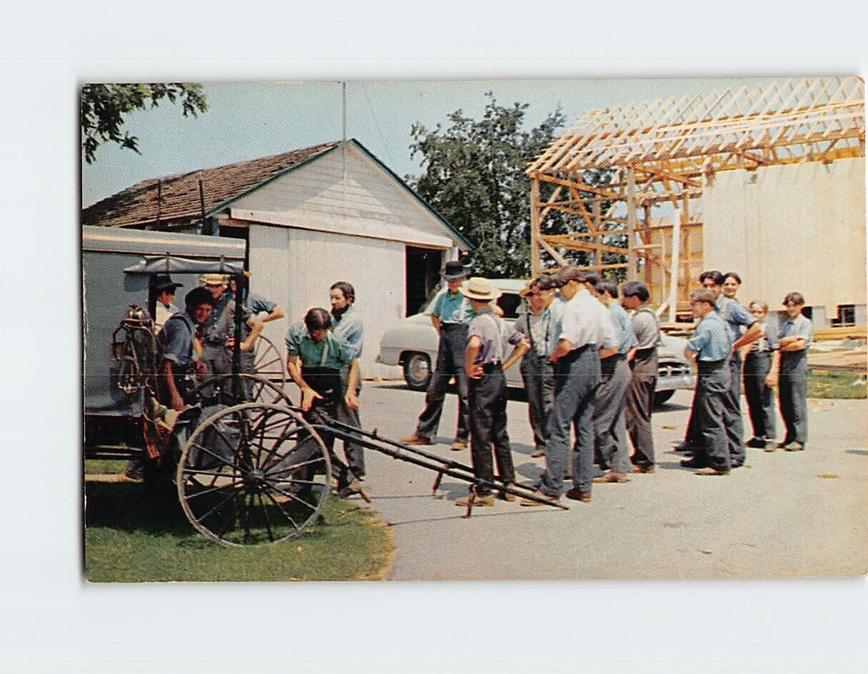 Postcard Time-out from Barn-Raising by the Amish, Pennsylvania