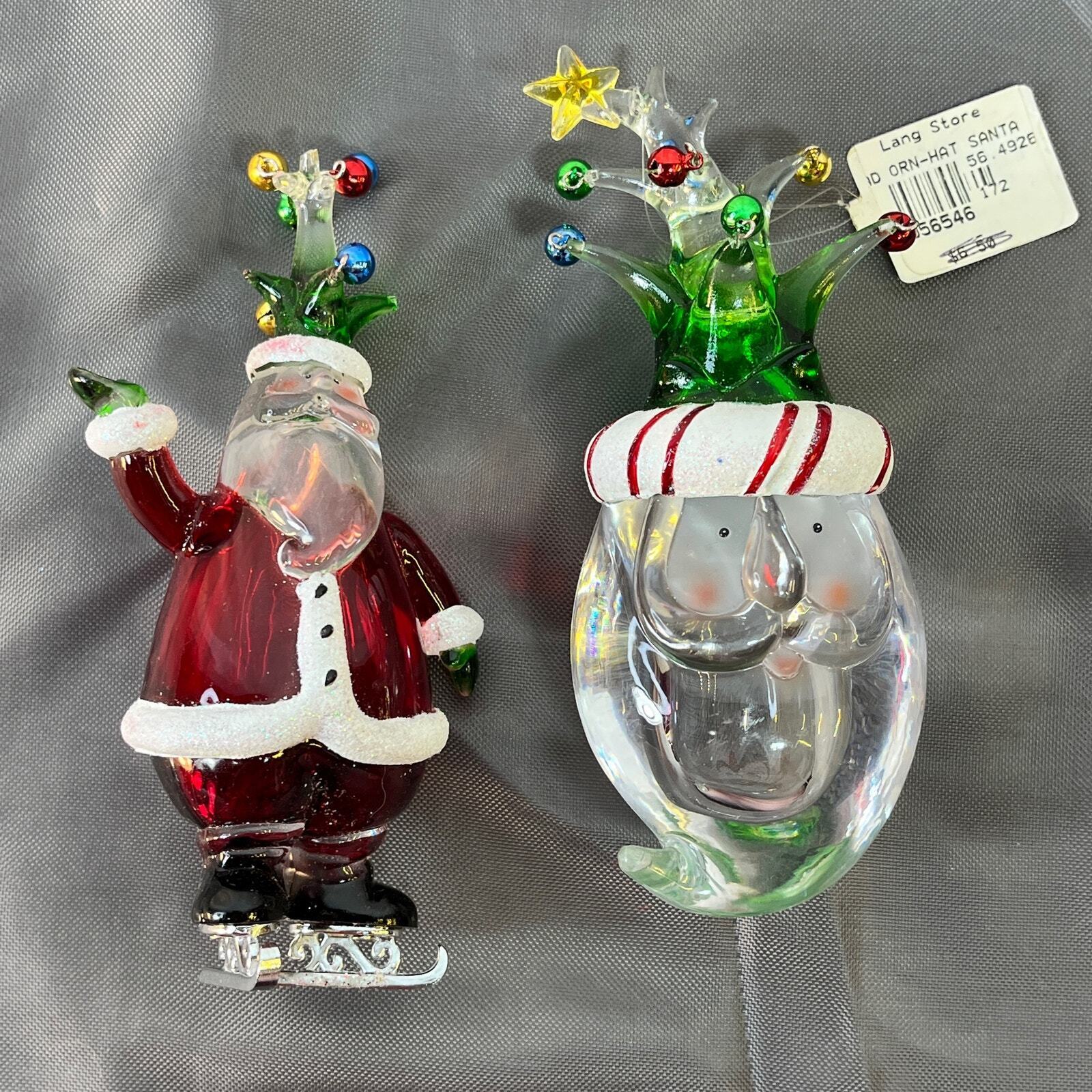 Acrylic Jester Hat Santa Claus Christmas Ornaments Dept 56 Lot of 2