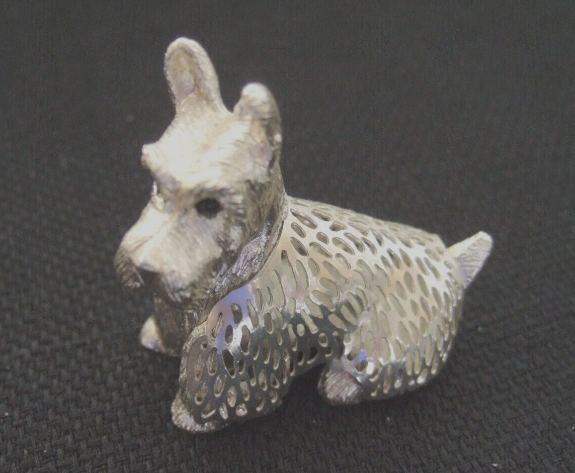 Christofle France Silverplate Pierced Figurine Sitting Scottish Terrier Puppy