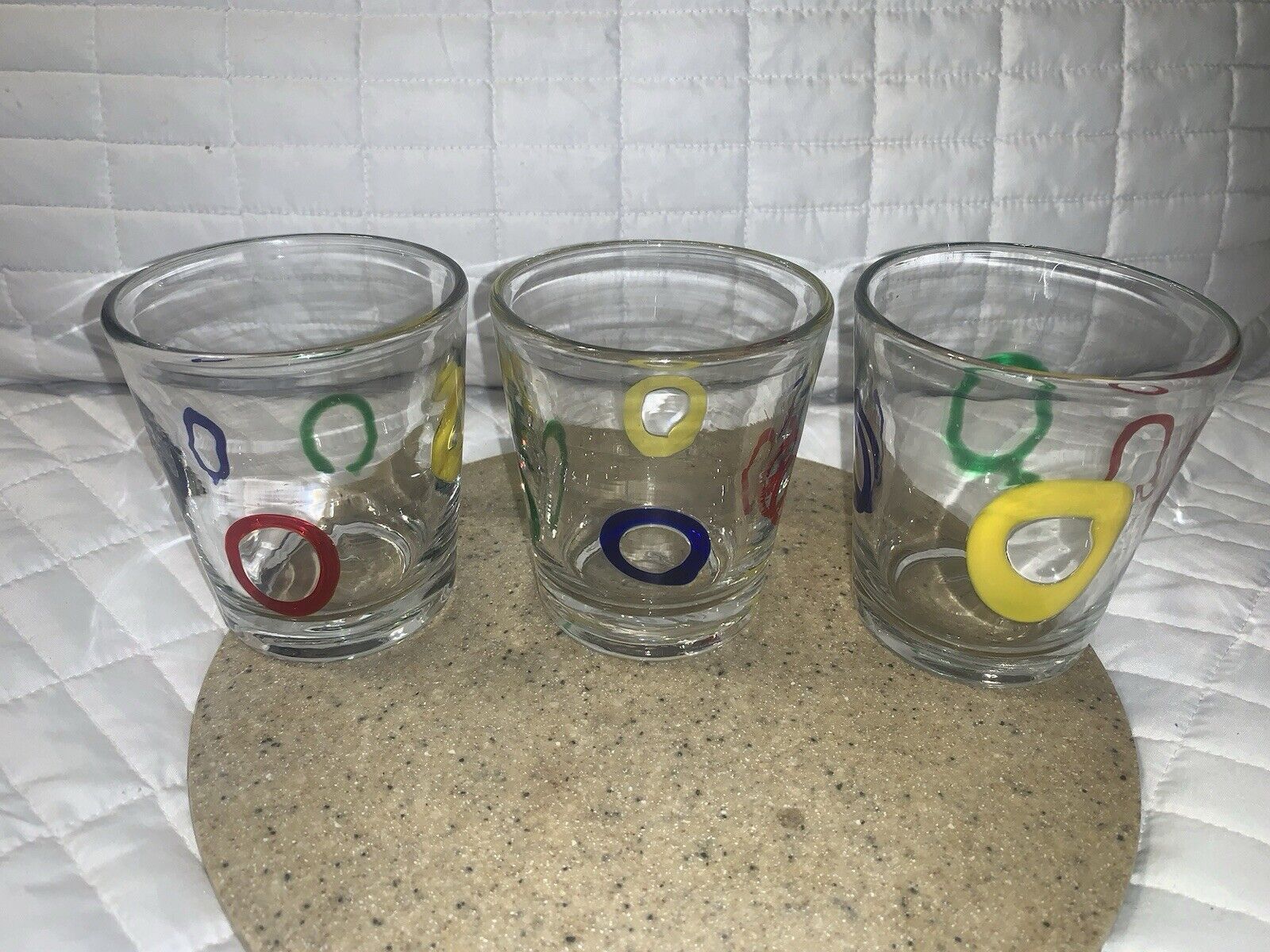Hand Blown Fused Glass multicolored tumblers set/3 barware cocktail glasses