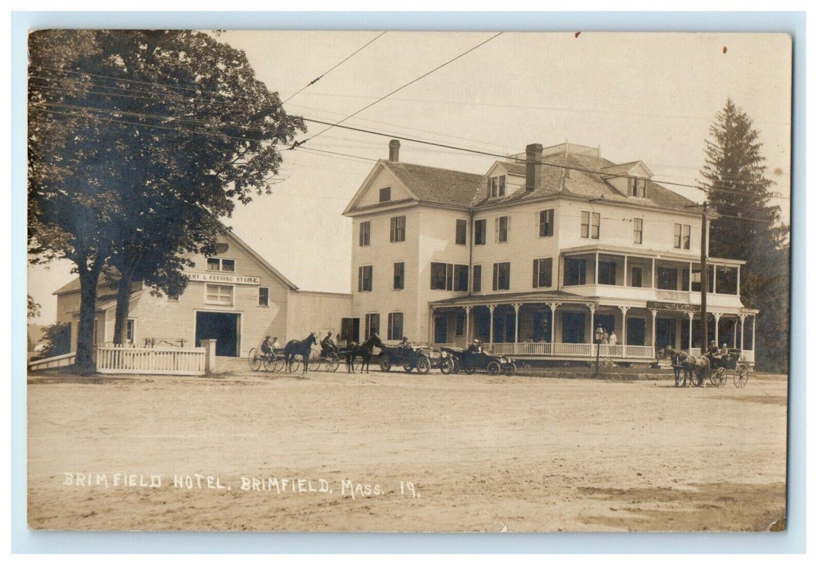 c1910 Brimfield Hotel Livery Feeding Stable Massachusetts MA RPPC Photo Postcard