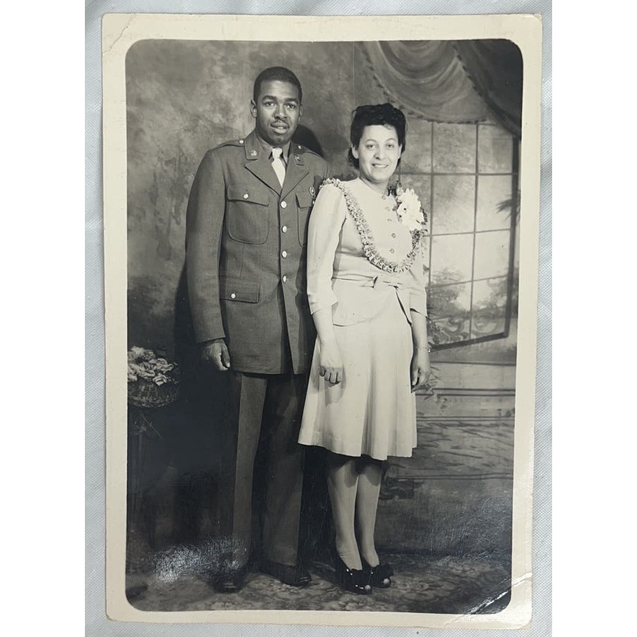 Vintage Photo African American Couple Man in Uniform 