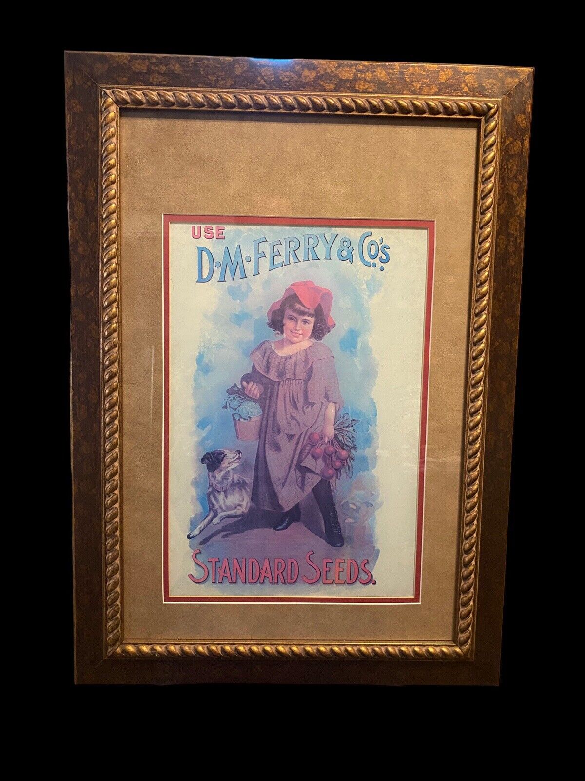 D.M. FERRY & CO. STANDARD SEEDS ADVERTISING POSTER FRAMED DISPLAY 33X23