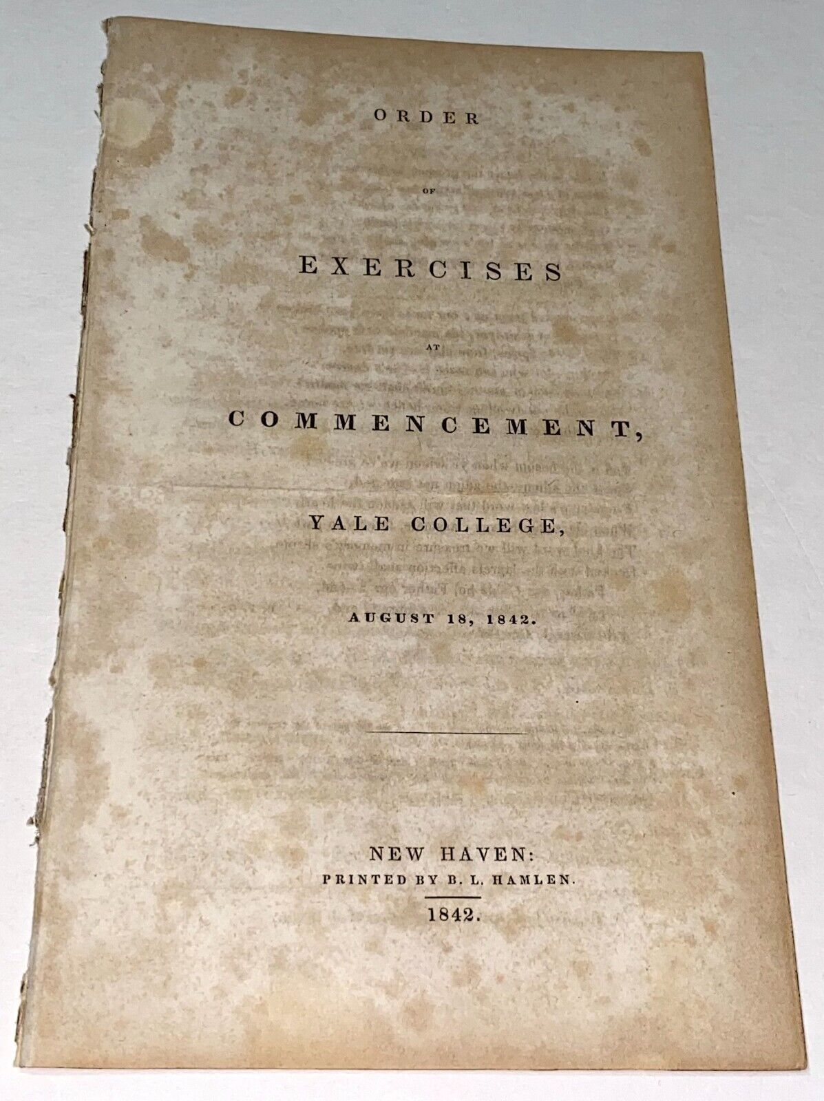 Rare Antique Victorian American Commencement Exercises Yale College Program 1842
