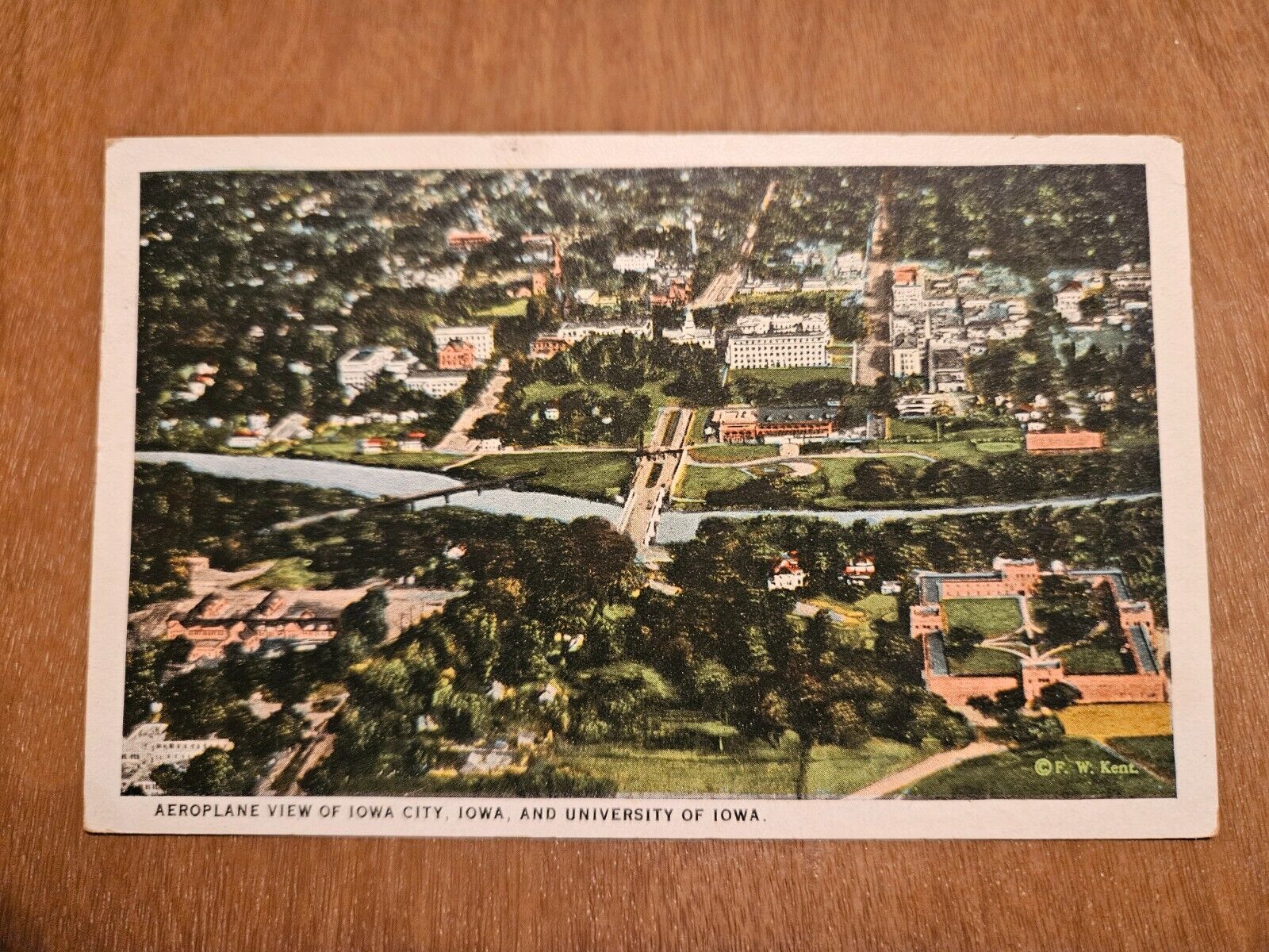 Postcard IA Iowa City Aeroplane Aerial View University Campus River