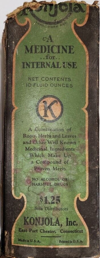 Antique Konjola Medicine For Internal Use, 10 Oz Bottle in Original Box