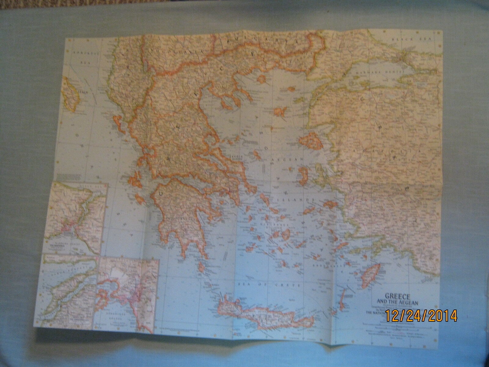 VINTAGE GREECE AND THE AEGEAN MAP National Geographic December 1958