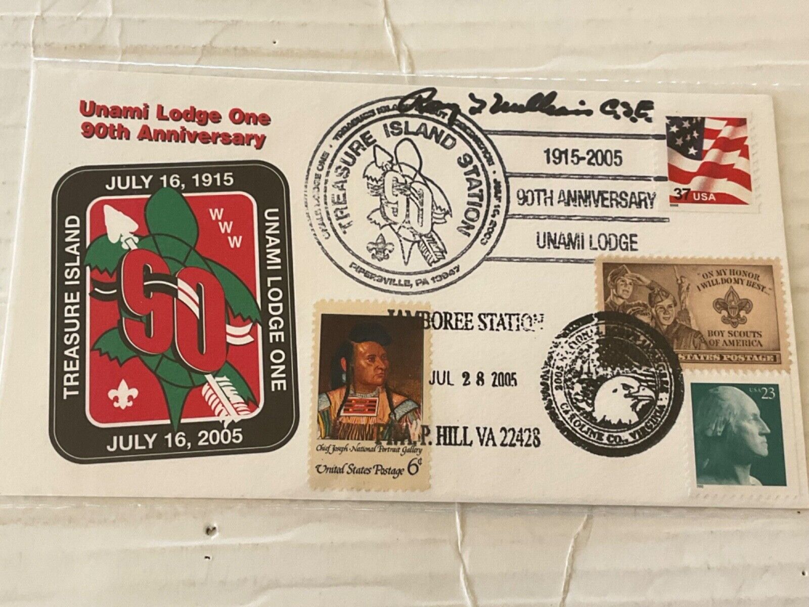 Unami Lodge Treasure Island 90th & 2005 Jamboree First Day Cover Chief Scout Exe