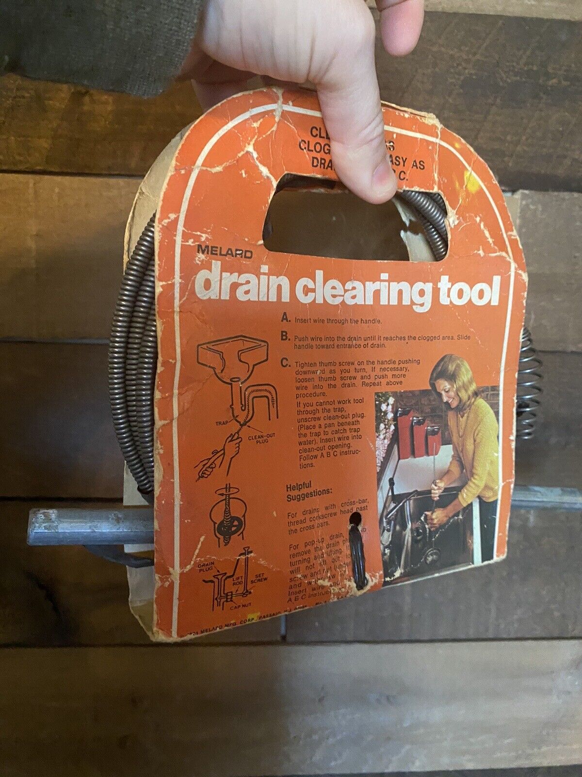 RARE Vtg 1974 Melard Clogged Drain Cleaning Tool No.1710 E 10 Feet USA Made NOS