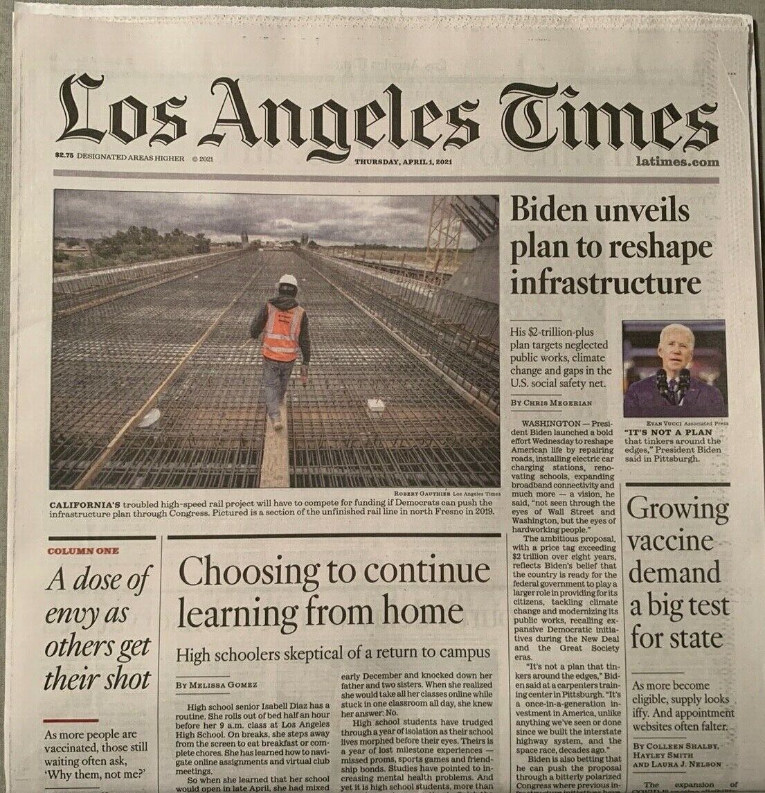 Los Angeles Times 4/1/21 - Johnny Juzang, Corey Seager, Oscars & Union Station