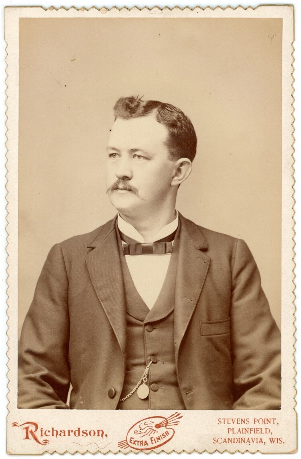 CIRCA 1880\'S CABINET CARD Handsome Man With Mustache Richardson Scandinavia, WI