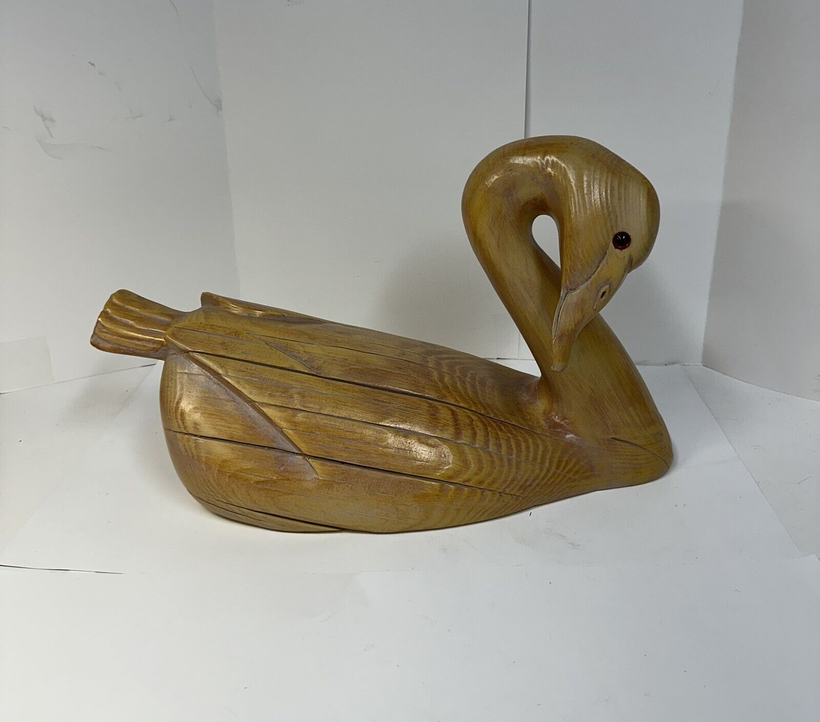 Vintage Curved Neck Swan wood Phase IV Figure Glass Eyes