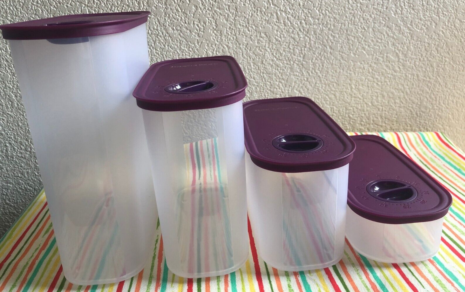 Tupperware Set of 4 Oval Modular Mates New Style w/ Date Dial Sheer w/ Plum  New