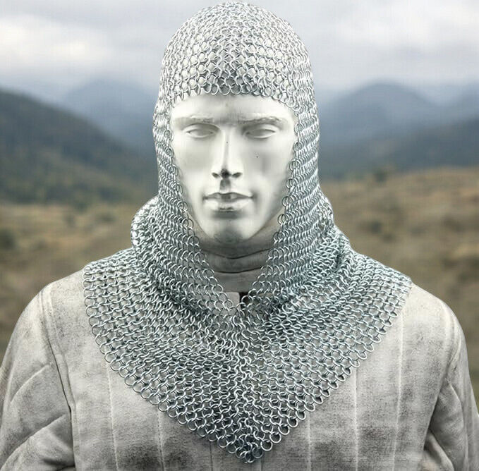 Medeival Warrior Replicas Medieval Chainmail Coif Armor, 18.75 Inches