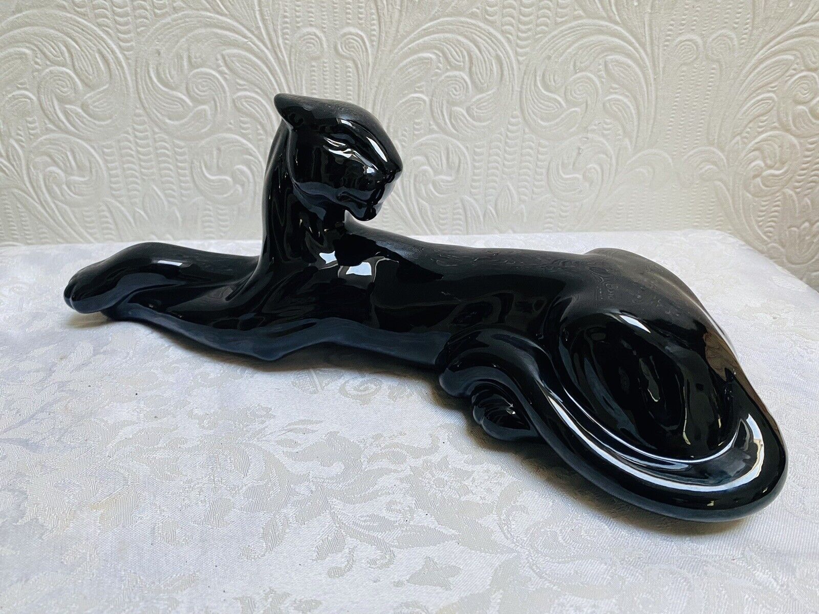 Rare Vintage Elegant Resting MCM Ceramic Black Panther 14”