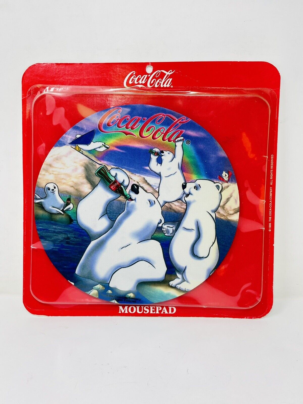 Vintage Coca Cola Polar Bear Mouse Pad Round 7” NOS 1999 SEALED