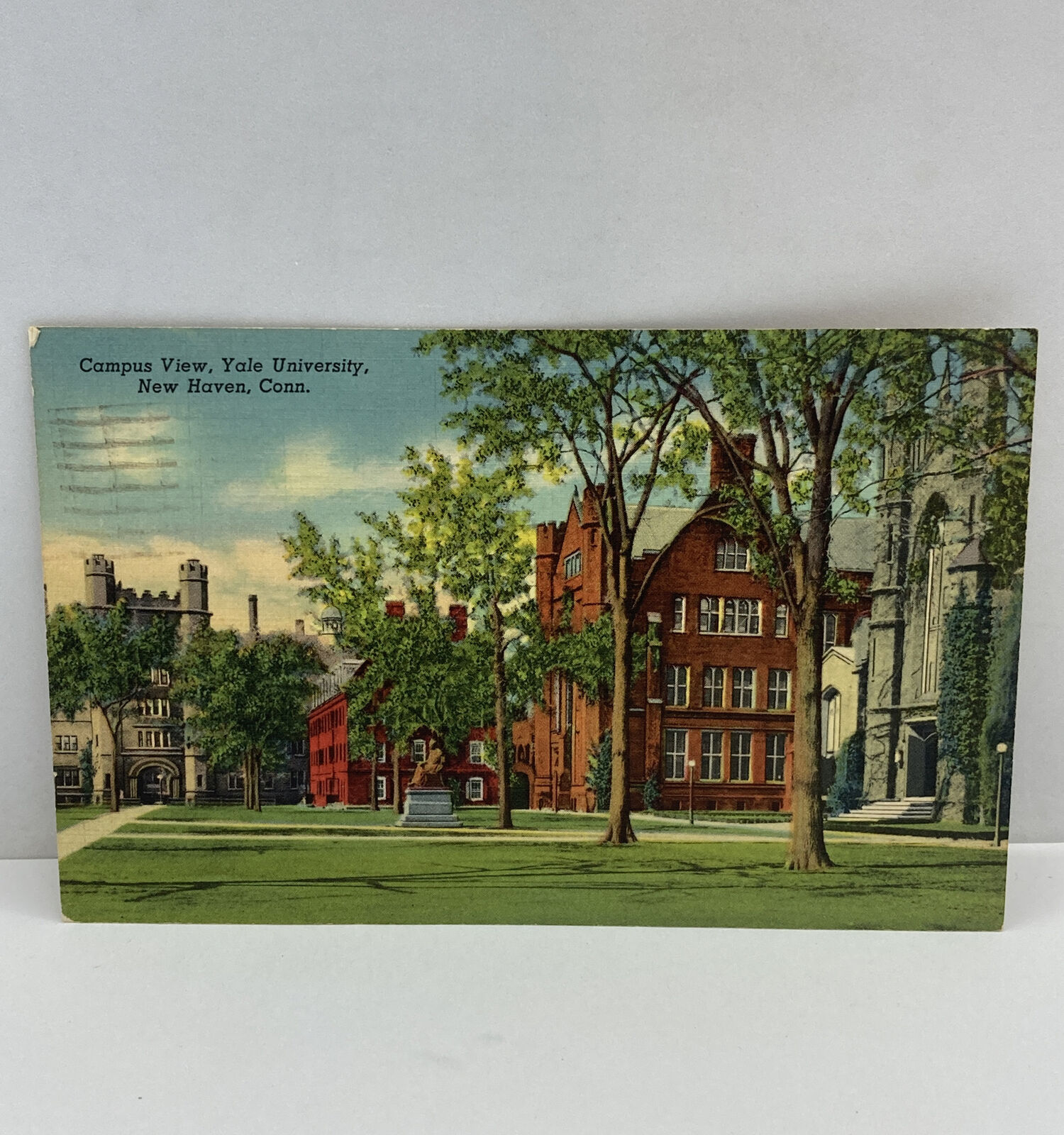 New Haven Conn Ct, Yale University, campus view,  linen postcard , posted 1941