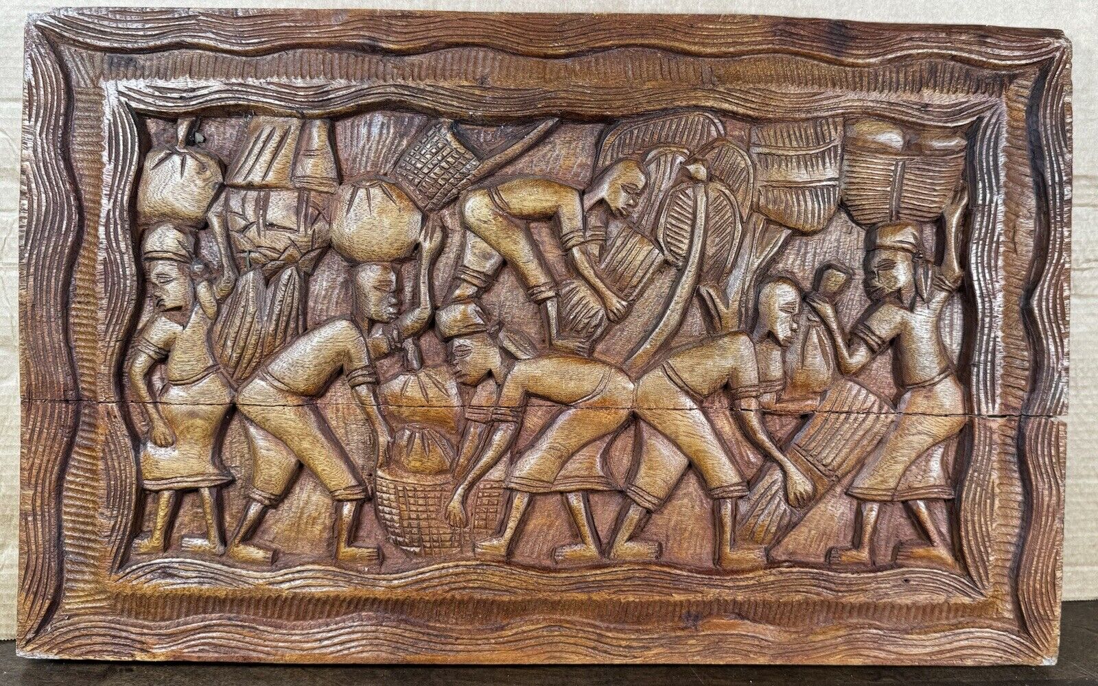 Hand Carved African style Wall Art Carved Wood Plaque
