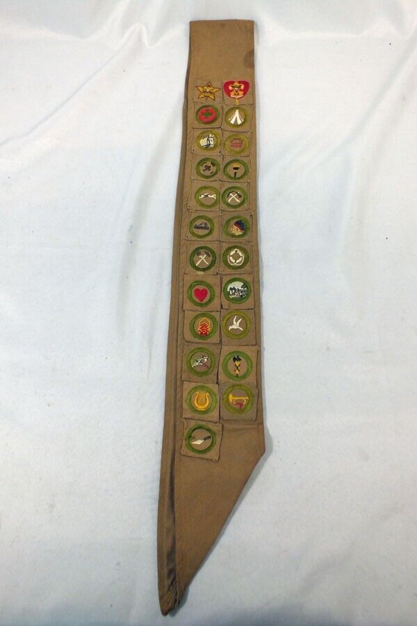 Vintage  Boy Scouts Type A 1920's Square Merit Badge Sash 21 Badges BSA
