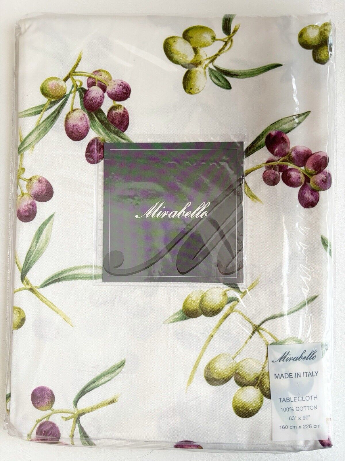 Mirabello Italy Emporium Olives 100% Cotton Tablecloth Rectangle 63x90 NIP