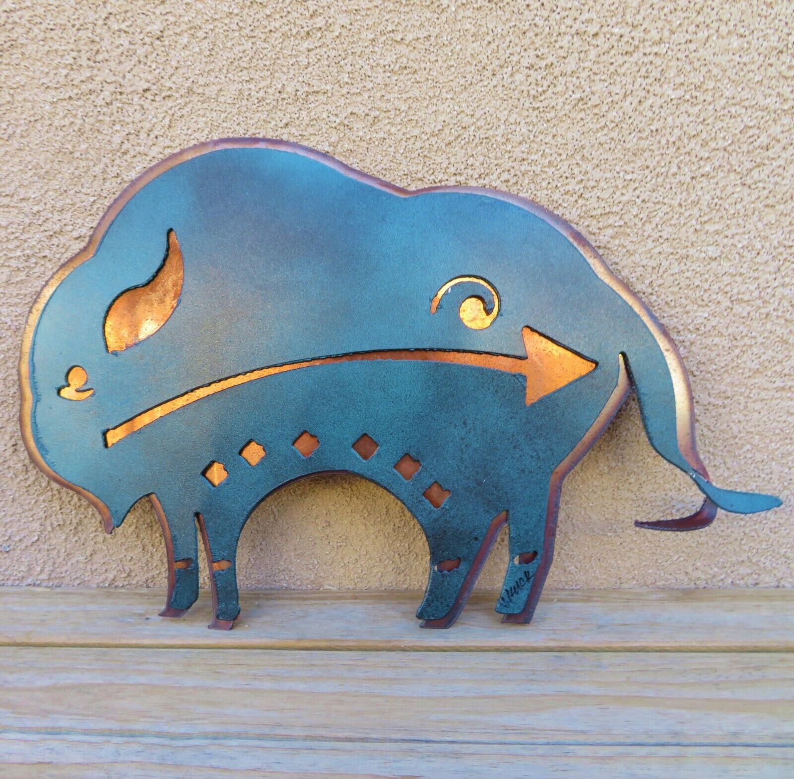Native American-Menominee Large Steel and Copper BUFFALO SCULPTURE-Cindy KucK