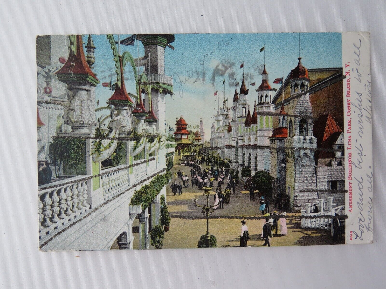 1906 Antique Postcard Amusement Luna Park Coney Island NY Glitter Germany A510