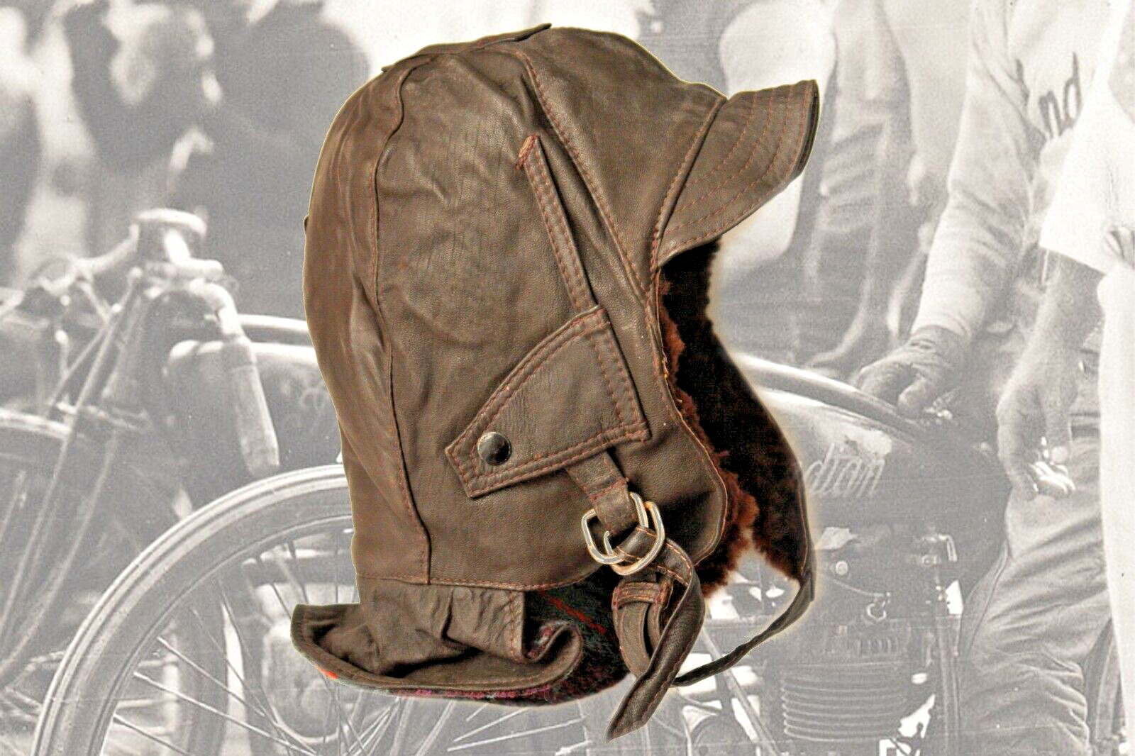 🔥SALE NOS Antique Brown Leather Cap Vintage bike motorcycle 1930 Indian Harley