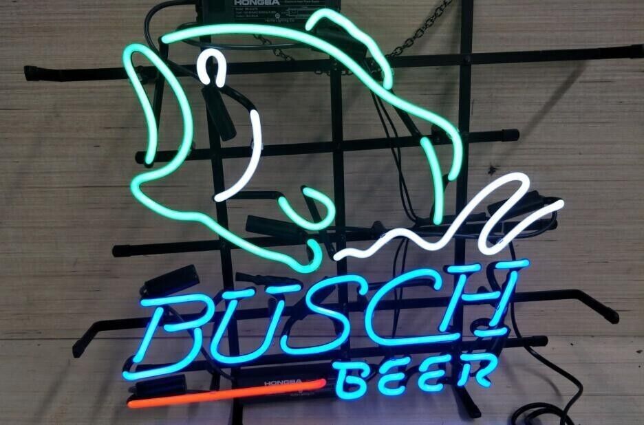 Bass Fish B usch Beer  Neon Lamp Sign Light Bar Wall Decor Windows Glass 24\