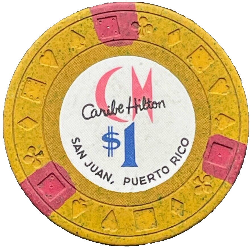 Vintage Casino Chip $1 Caribe Hilton Hotel San Juan Puerto Rico Poker Game Coin