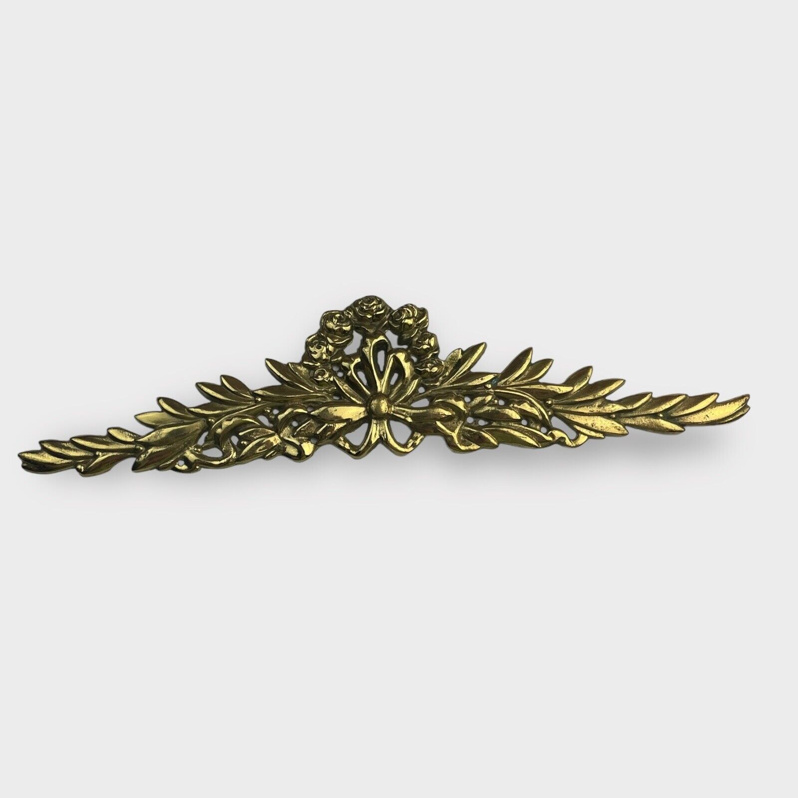 VTG Ornate Brass Wall Hanging Gallery Wall Ribbon Bow Floral Leaves Regency Gold