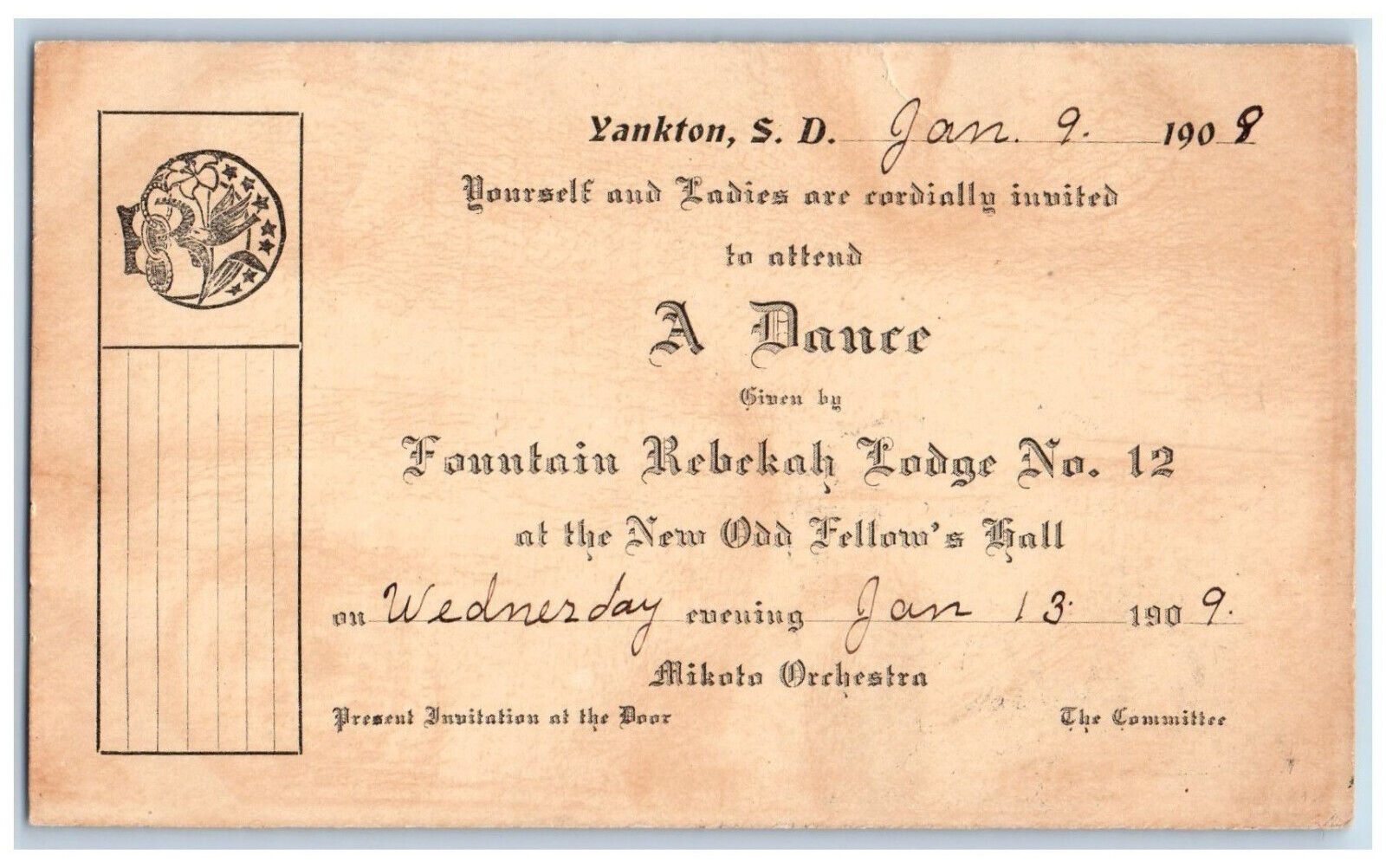 Yankton South Dakota SD Postal Card Fountain Rebekah Lodge No. 12 1908 Antique