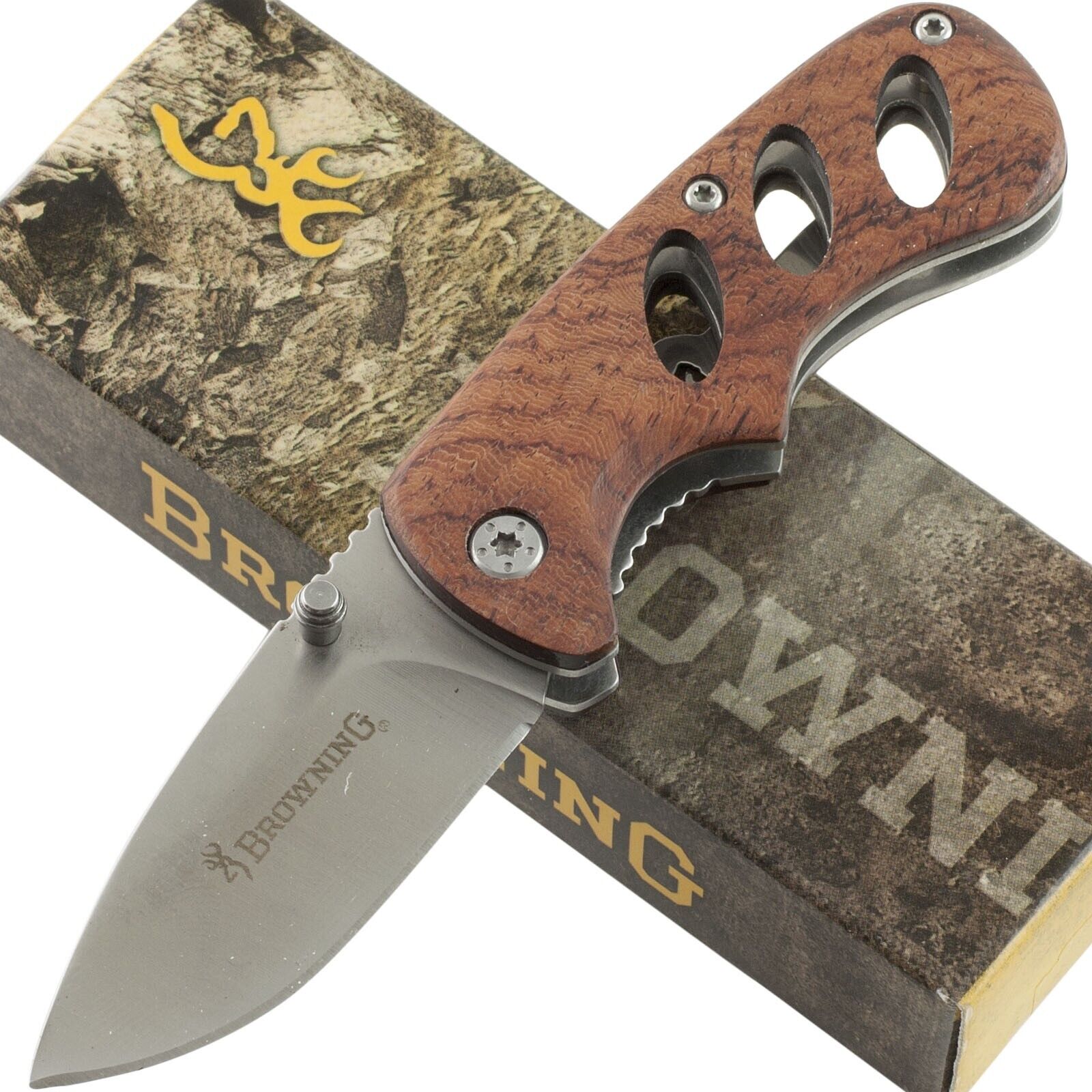 Browning Small Cocobolo Handles Linerlock Pocket Knife Machined Hole Cutouts