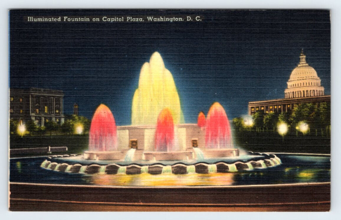 Illuminated Fountain Capitol Plaza Washington DC Vintage Postcard APS19