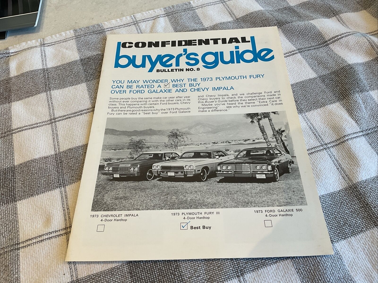 1973 PLYMOUTH FURY III VS COMPETITION DEALER CONFIDENTIAL BUYERS GUIDE BROCHURE
