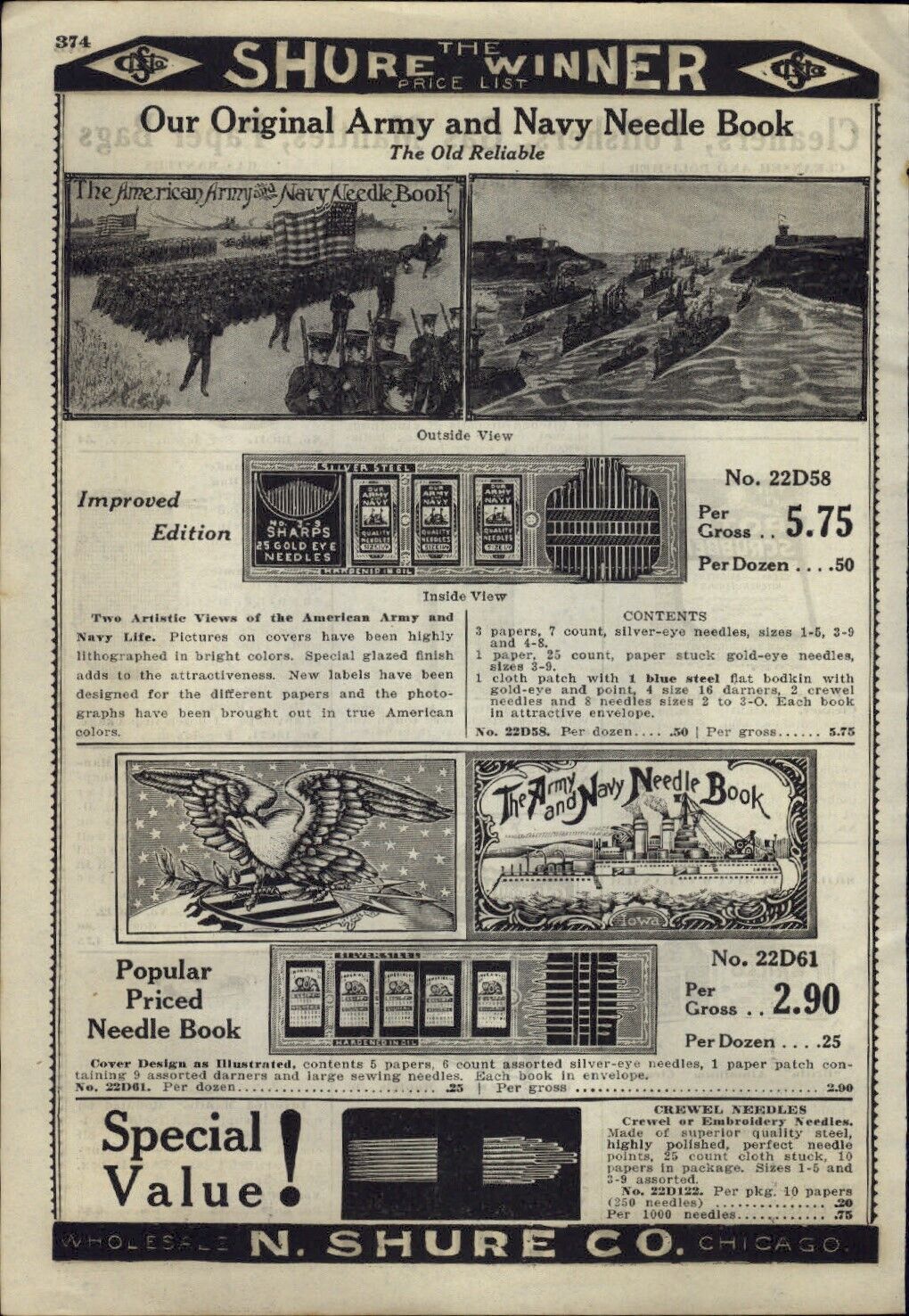 1927 PAPER AD American Army Navy Needle Book 