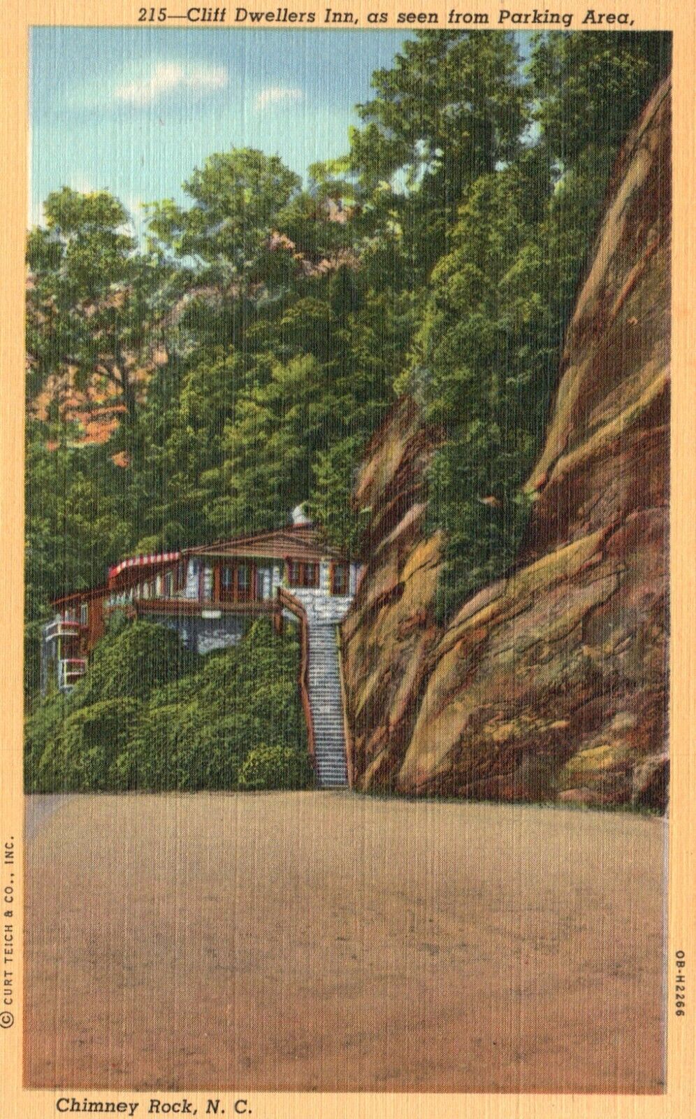 Postcard NC Chimney Rock Cliff Dwellers Inn from Parking Area Vintage PC f2688