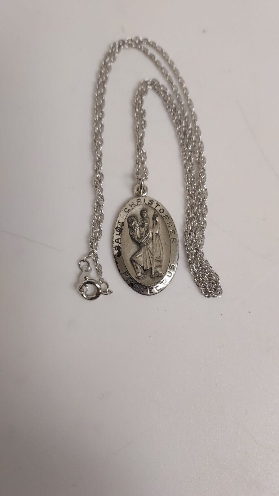 Vintage Antaya Sterling Silver Catholic St. Christopher Medal w Sterling Chain