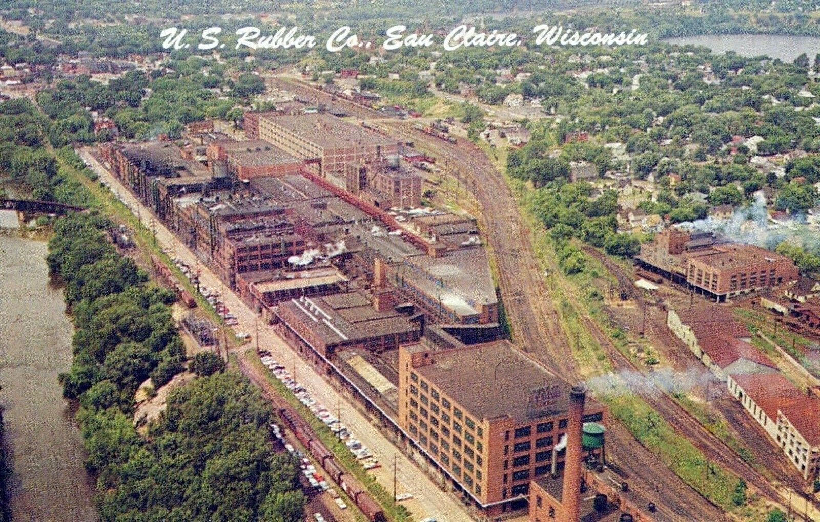 US Rubber Company Eau Claire Wisconsin Aerial View Vintage Chrome Post Card