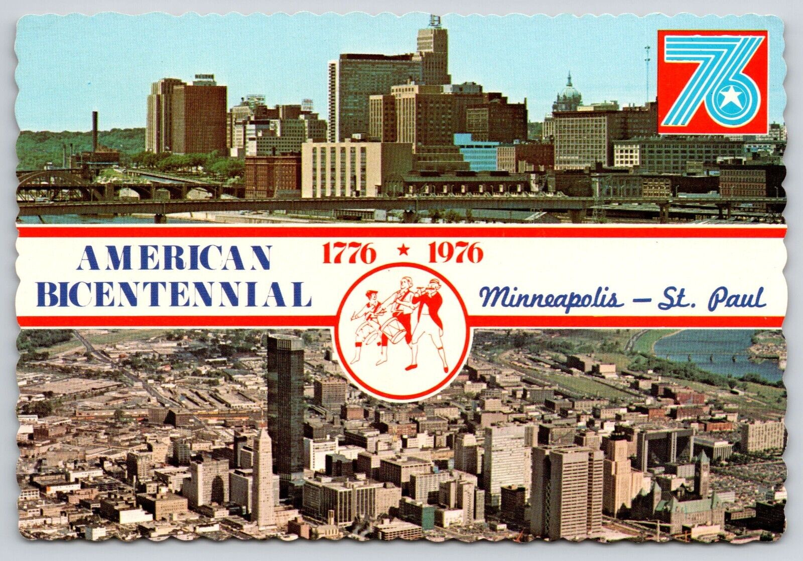 Dual View American Bicentennial 1776-1976 Minneapolis St Paul Postcard UNP 6x4