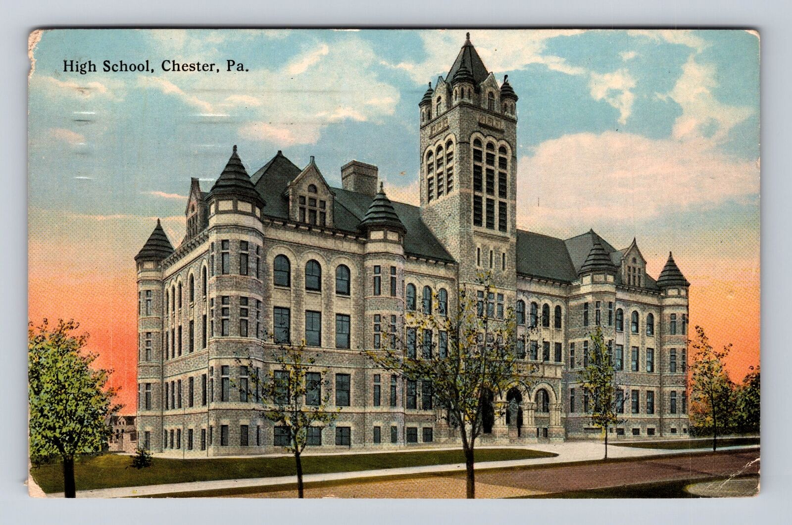 Chester PA- Pennsylvania, High School, Antique, Vintage Souvenir Postcard